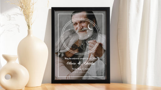 Personalised Couple Love Story Frame – Celestial Moon &amp; Astrological Ring
