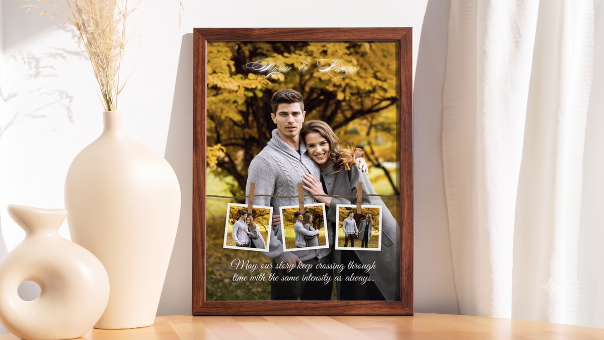 Personalised Couple Love Story Frame – Clothesline Polaroids &amp; Autumn Moments