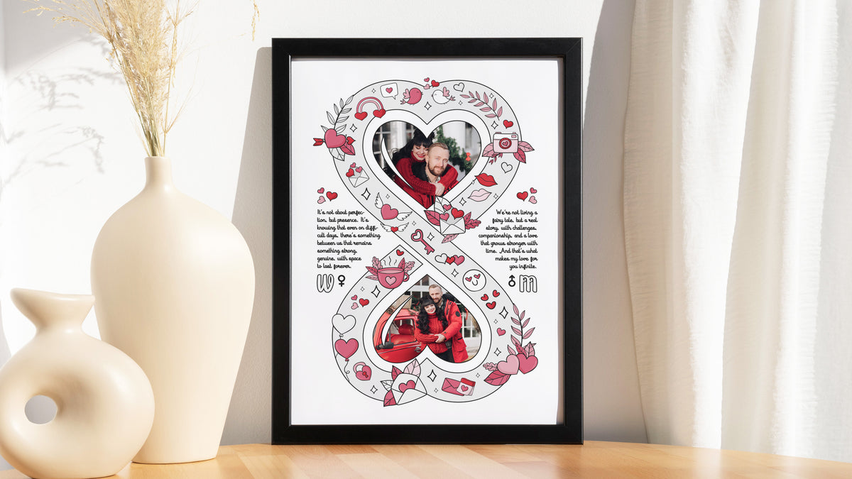 Personalised Couple Love Story Frame – Illustrated Infinity Love Vows