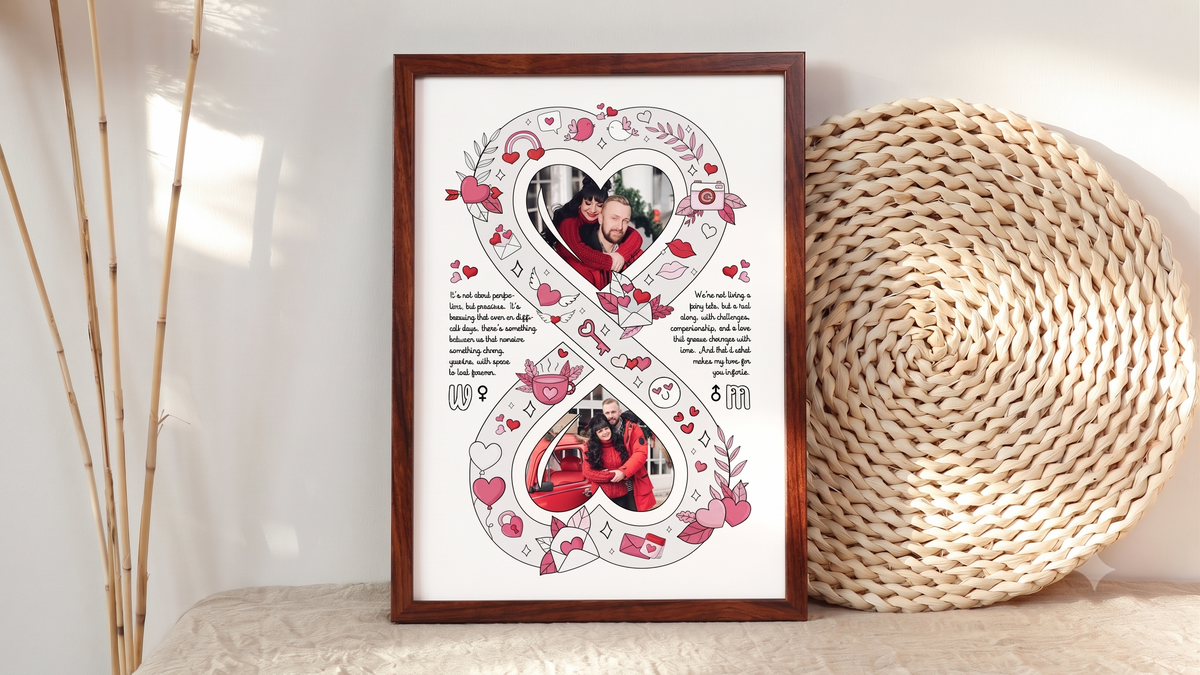 Personalised Couple Love Story Frame – Illustrated Infinity Love Vows