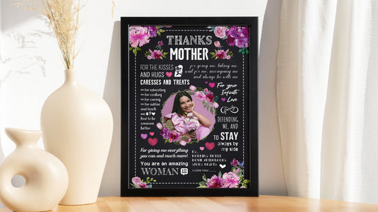 Personalised Mother's Day Frame – Thanks Mother Floral Chalkboard