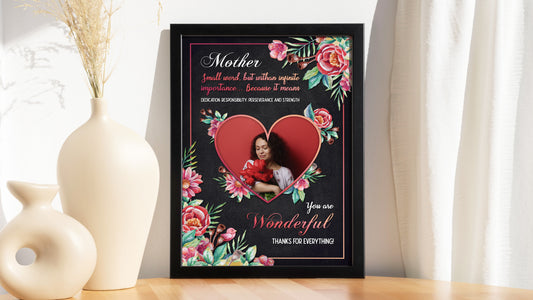 Personalised Mother's Day Frame – Crimson Rose Heart & Chalkboard Tribute