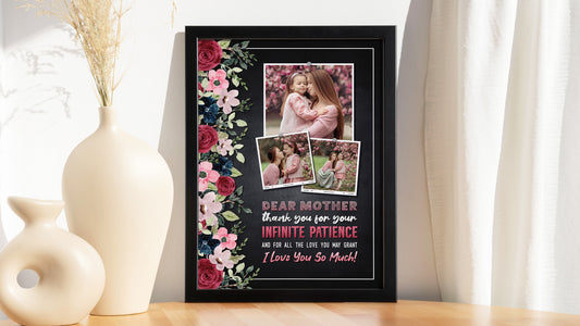 Personalised Mother's Day Frame – Burgundy Floral Cascade & Infinite Patience