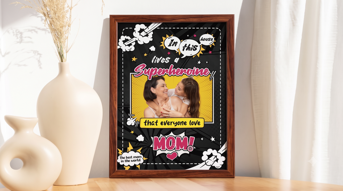 Personalised Mother's Day Frame – Superheroine Mom Comic Art