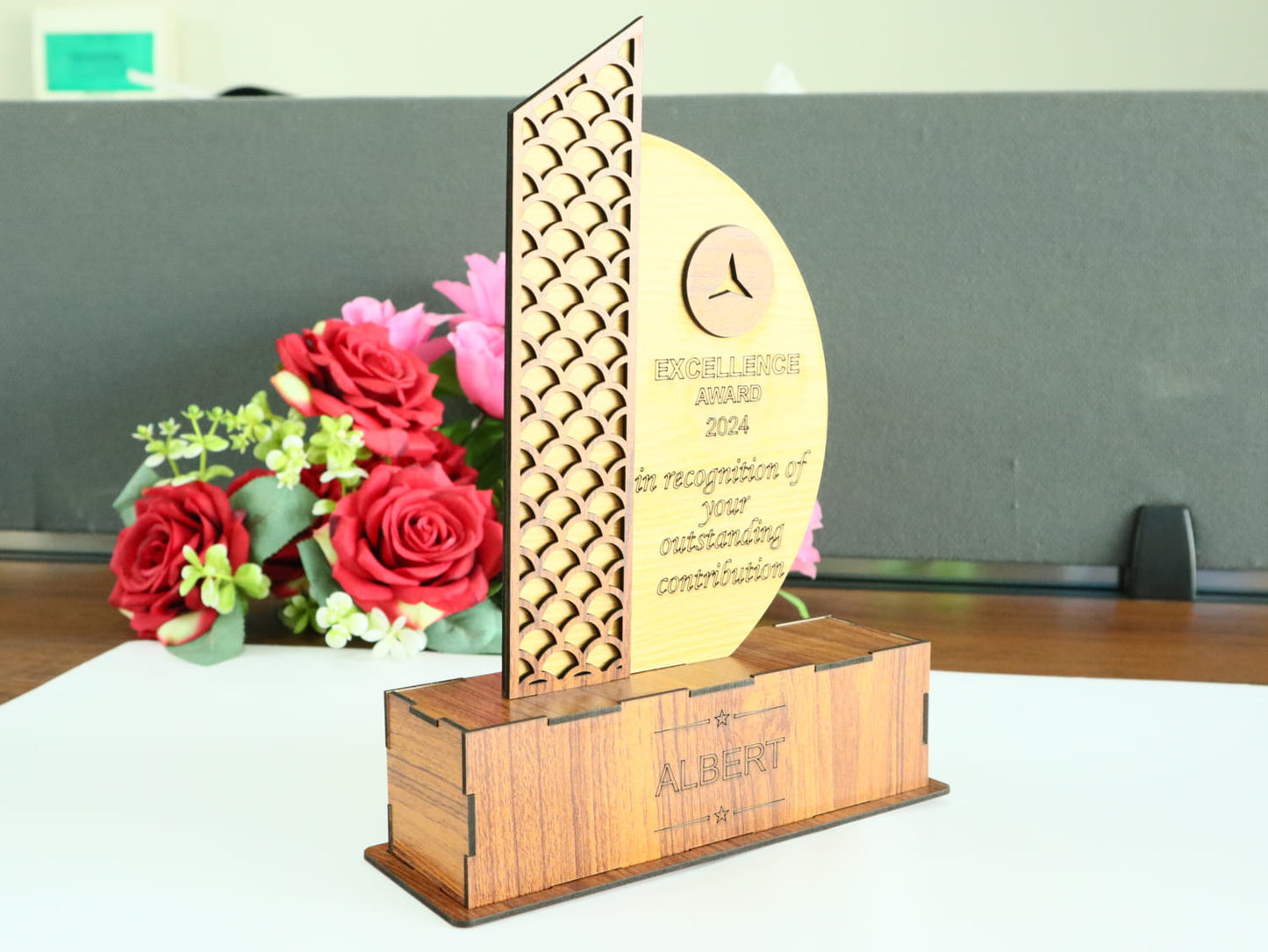 Customized Wooden Achievement Trophy – Office or Employee Awards -07KS0007