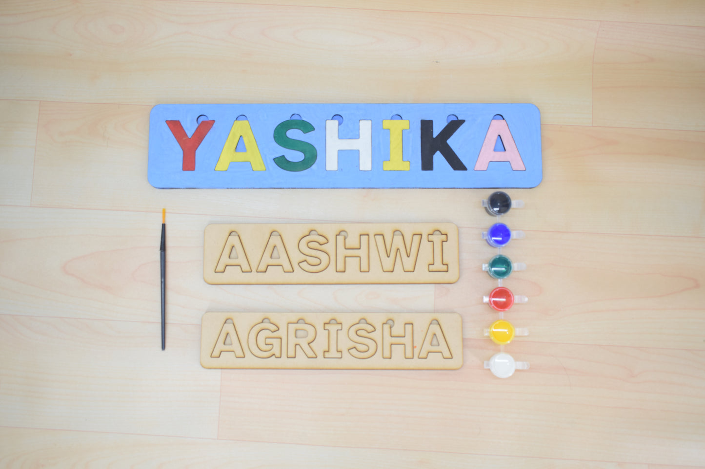 Quitiz Personalized Wooden Name Puzzle with Paints & Brush – Customizable Kids Learning Toy - 07KS0016