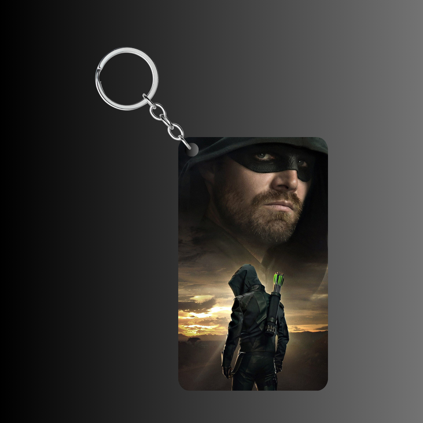 Green Arrow Rectangle Shape Design Keychain