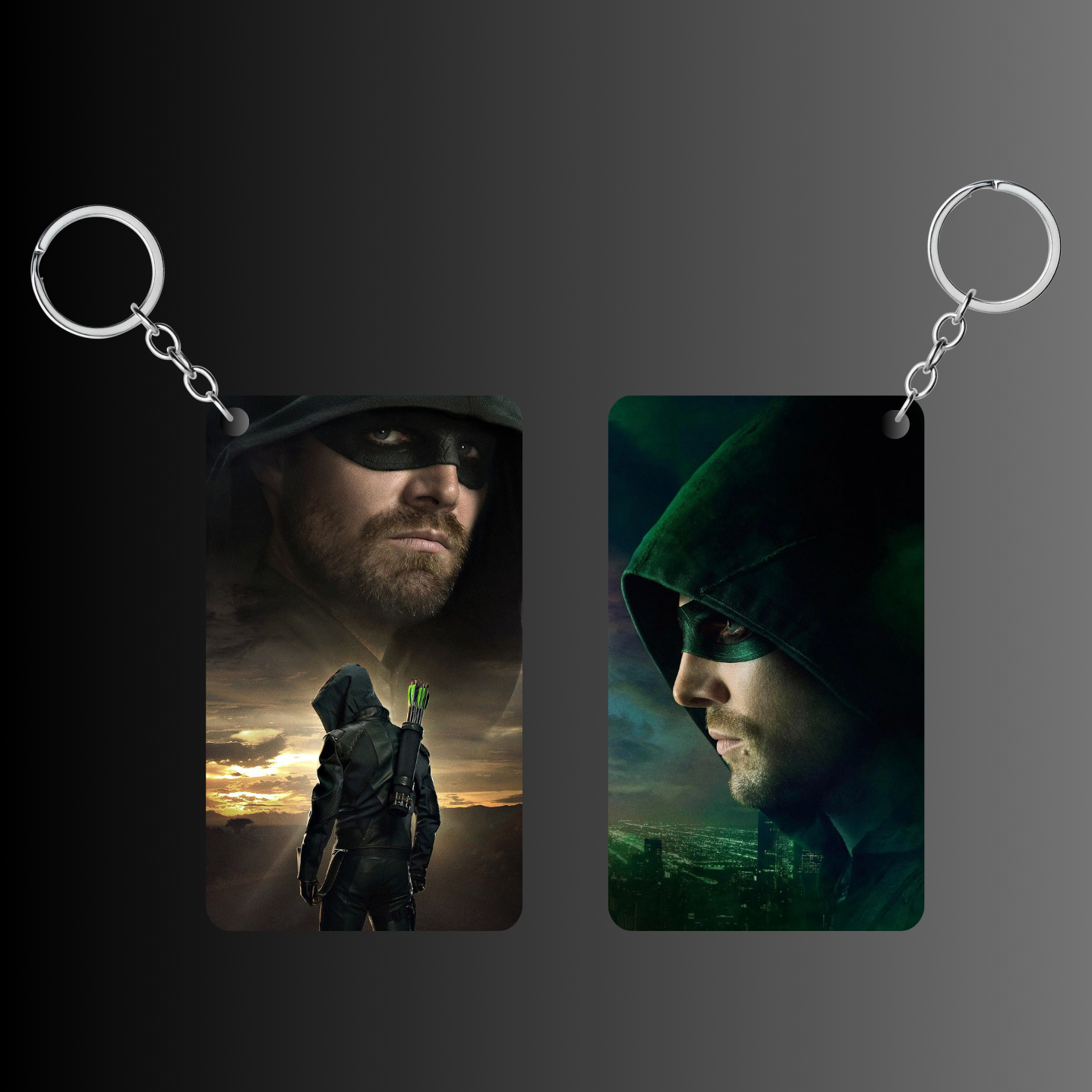 Green Arrow Rectangle Shape Design Keychain