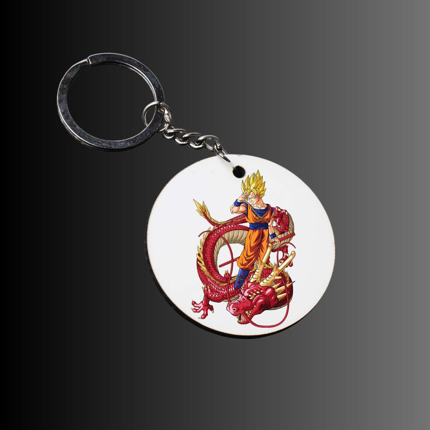 Goku With Dragon Round Shape Design Keychain