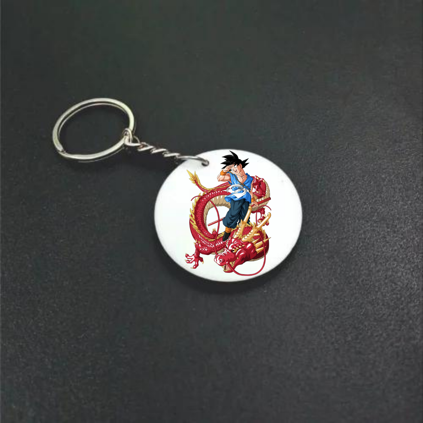 Goku With Dragon Round Shape Design Keychain