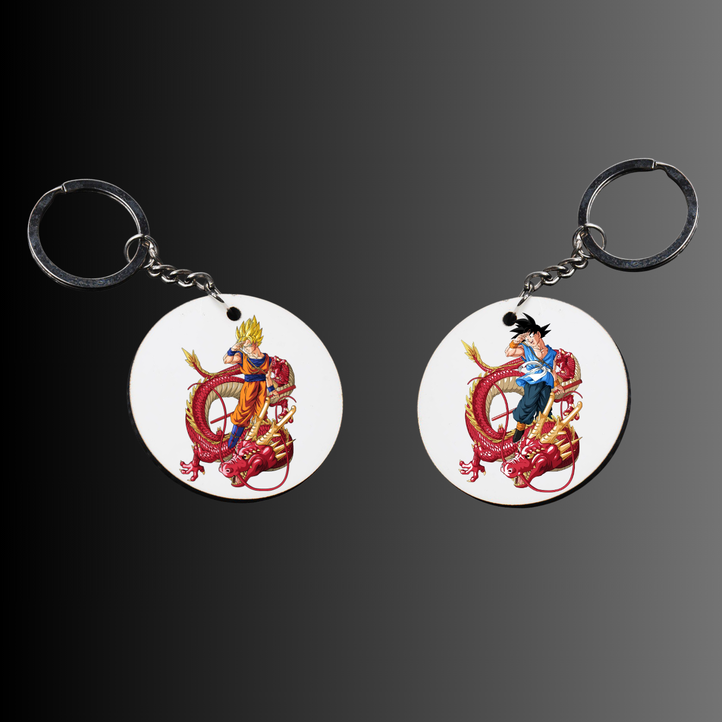 Goku With Dragon Round Shape Design Keychain