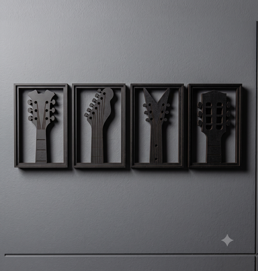 Iconic Guitar Headstocks 4-Piece Framed Wall Hanging Set