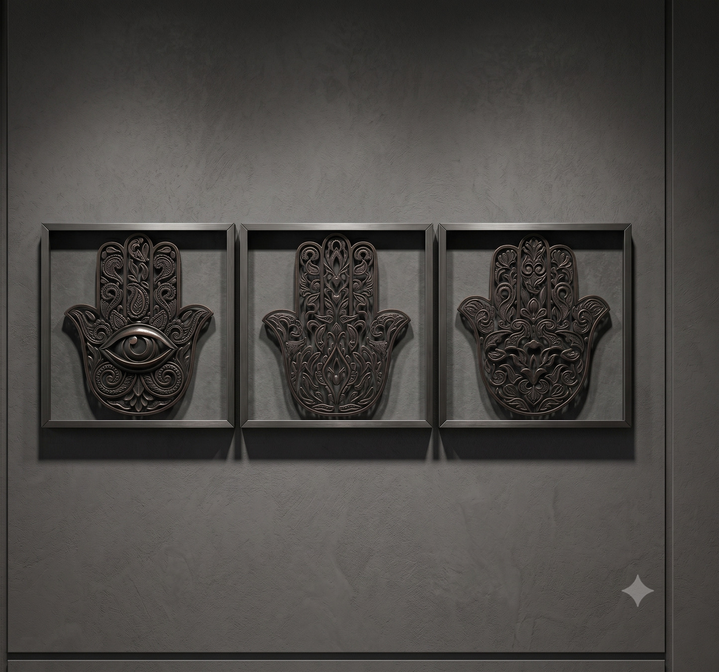 Sacred Hamsa Hand of Fatima 3-Piece Framed Wall Hanging Set