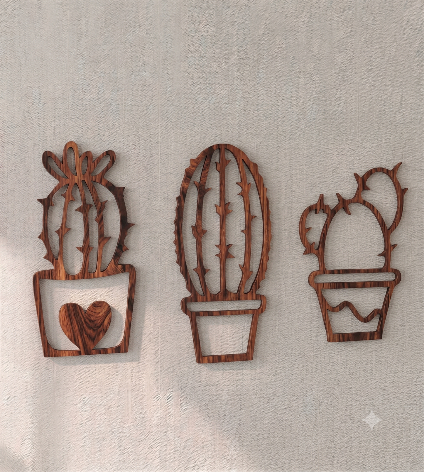 Desert Succulent Cactus 3-Piece Wall Hanging Set
