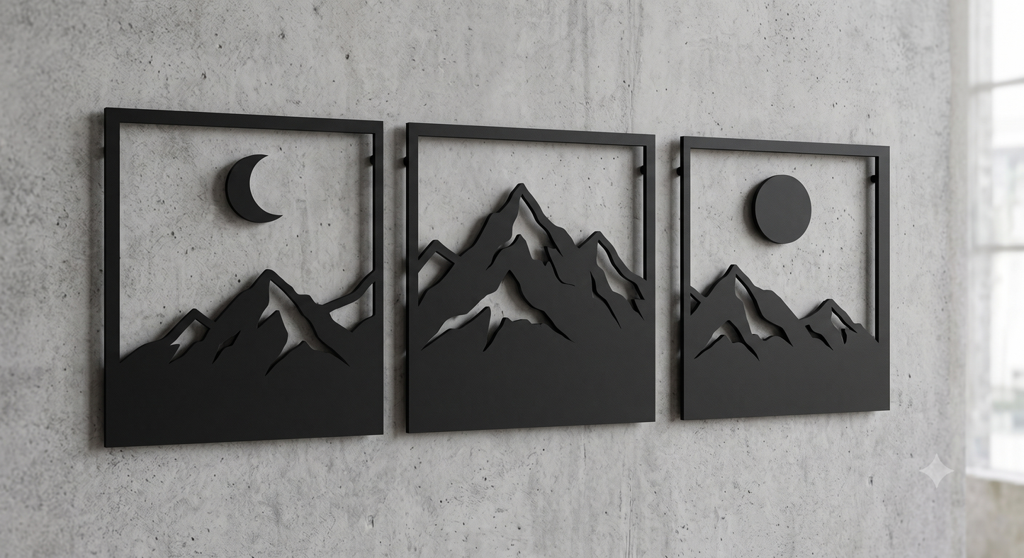 Mountain Sun &amp; Moon Framed 3-Piece Wall Art Set