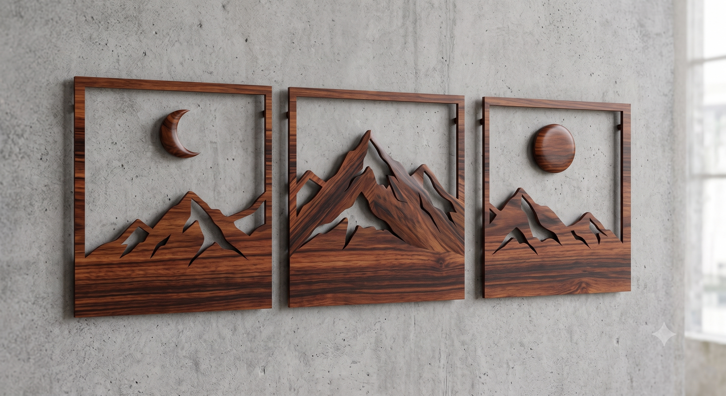 Mountain Sun &amp; Moon Framed 3-Piece Wall Art Set