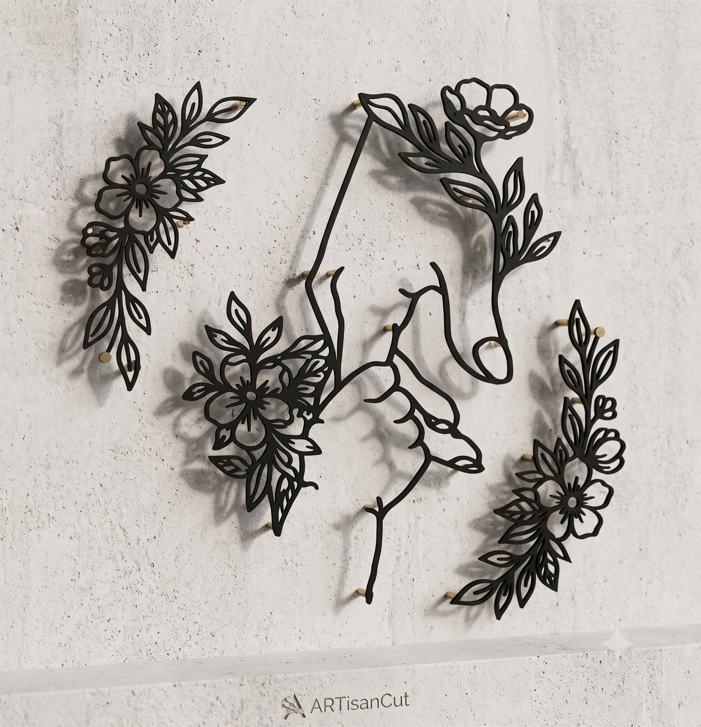 Holding Bloom Floral Hands 3-Piece Wall Hanging Set