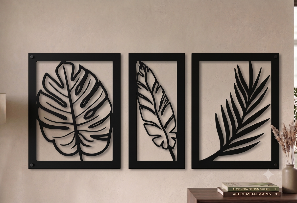 Tropical Palm Leaves Framed 3-Piece Wall Art Set