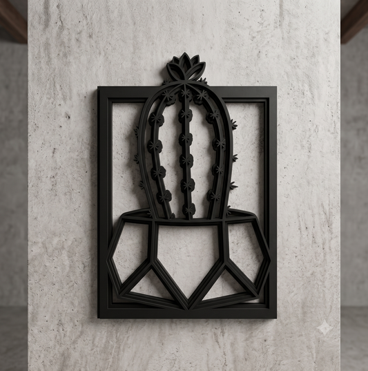 Potted Cactus Geometric Framed Wall Hanging Art
