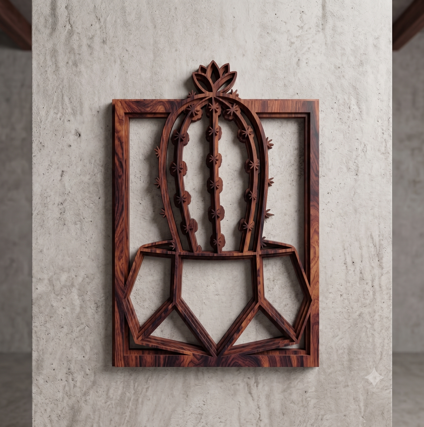 Potted Cactus Geometric Framed Wall Hanging Art