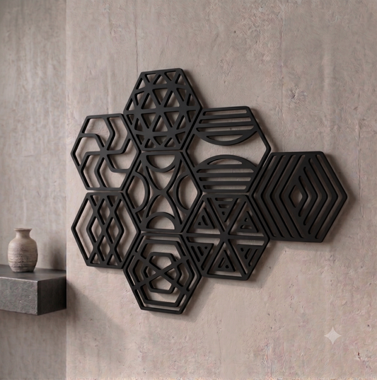 Geometric Honeycomb Hexagon Wall Hanging Art