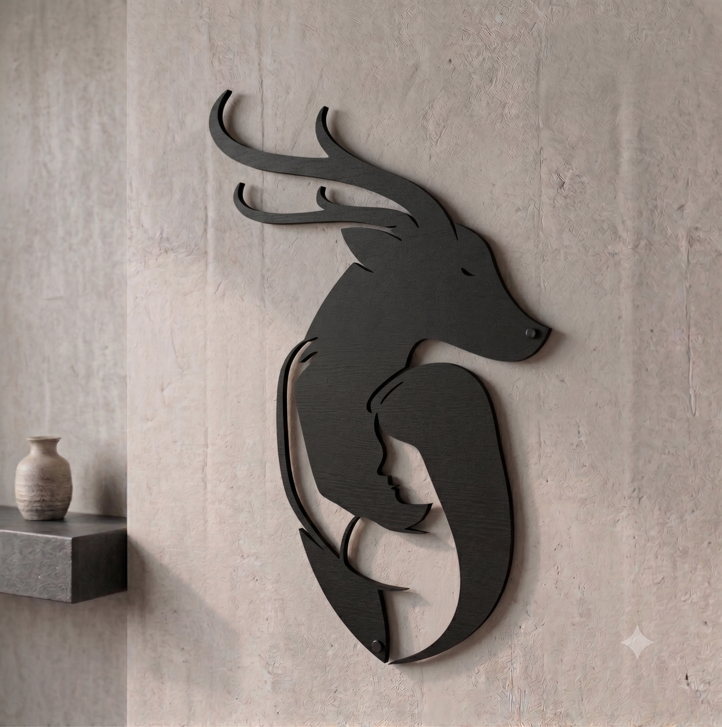 Forest Spirit Deer &amp; Woman Silhouette Wall Hanging Art