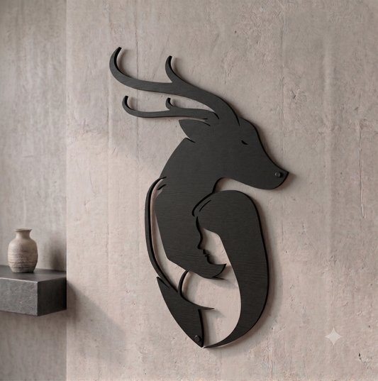 Forest Spirit Deer &amp; Woman Silhouette Wall Hanging Art