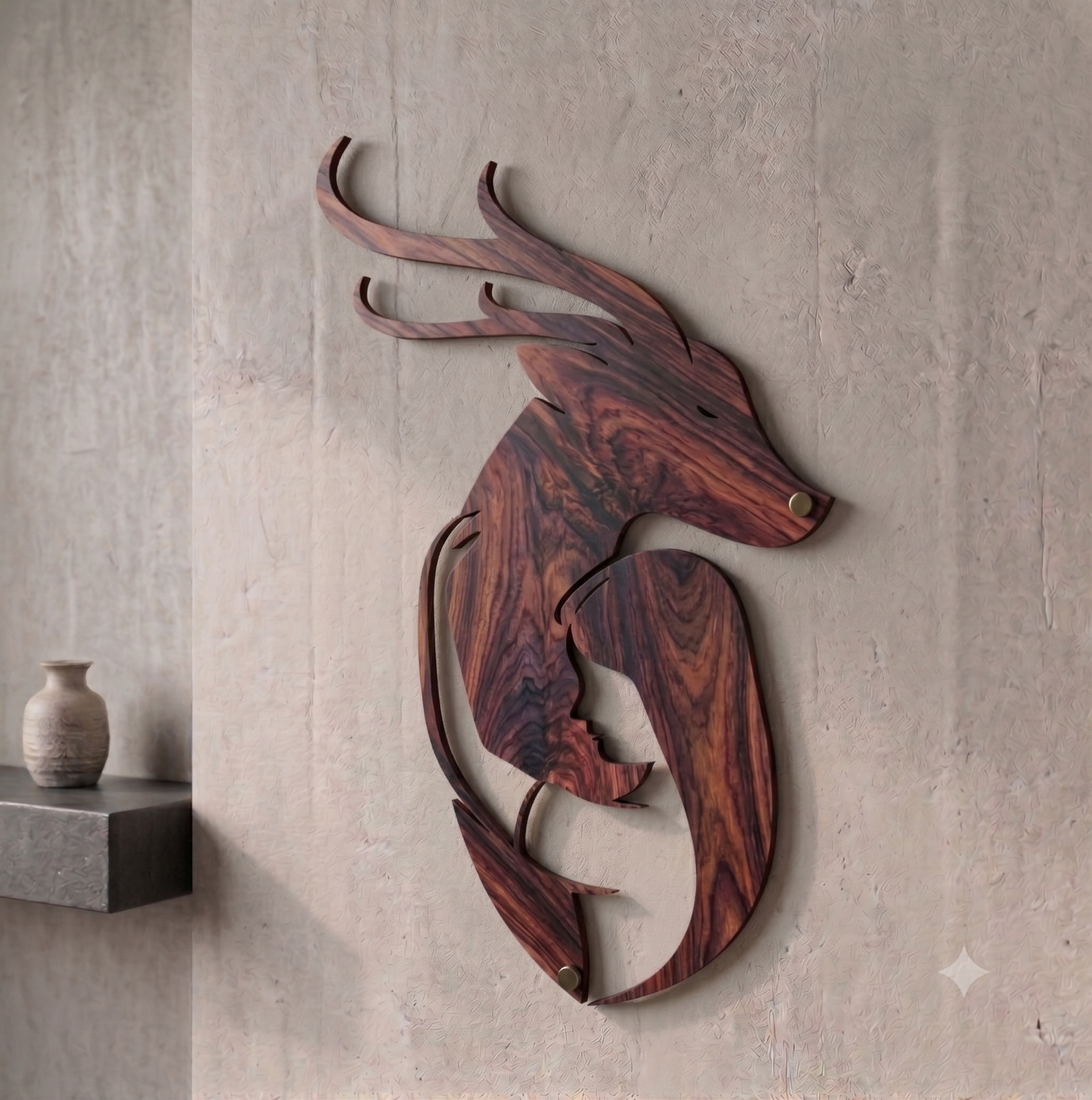 Forest Spirit Deer &amp; Woman Silhouette Wall Hanging Art