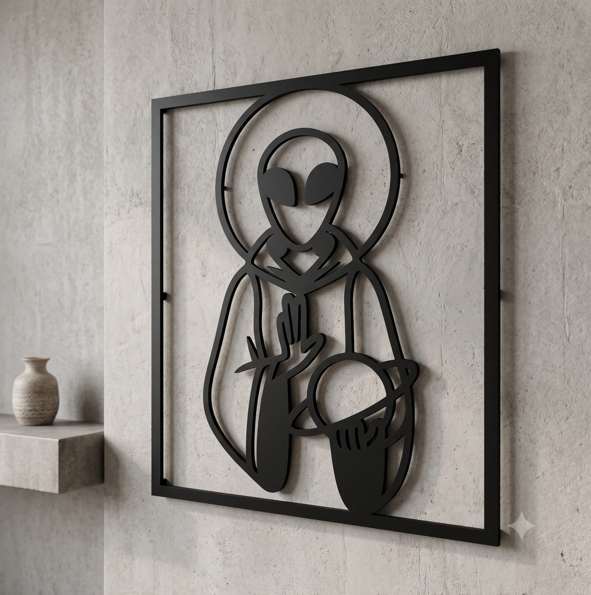 Saint Alien Cosmic Savior Framed Wall Hanging Art