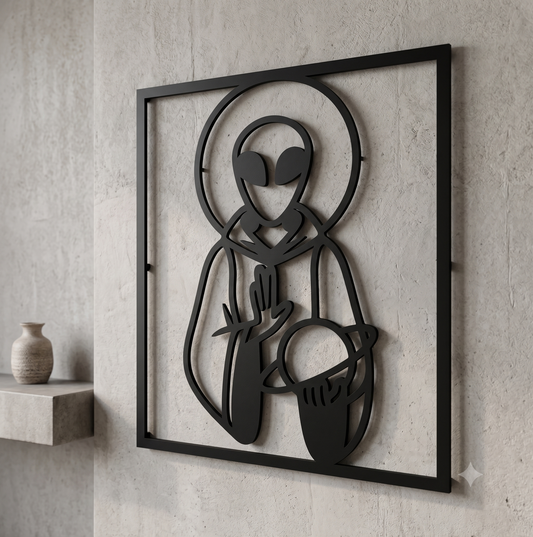 Saint Alien Cosmic Savior Framed Wall Hanging Art