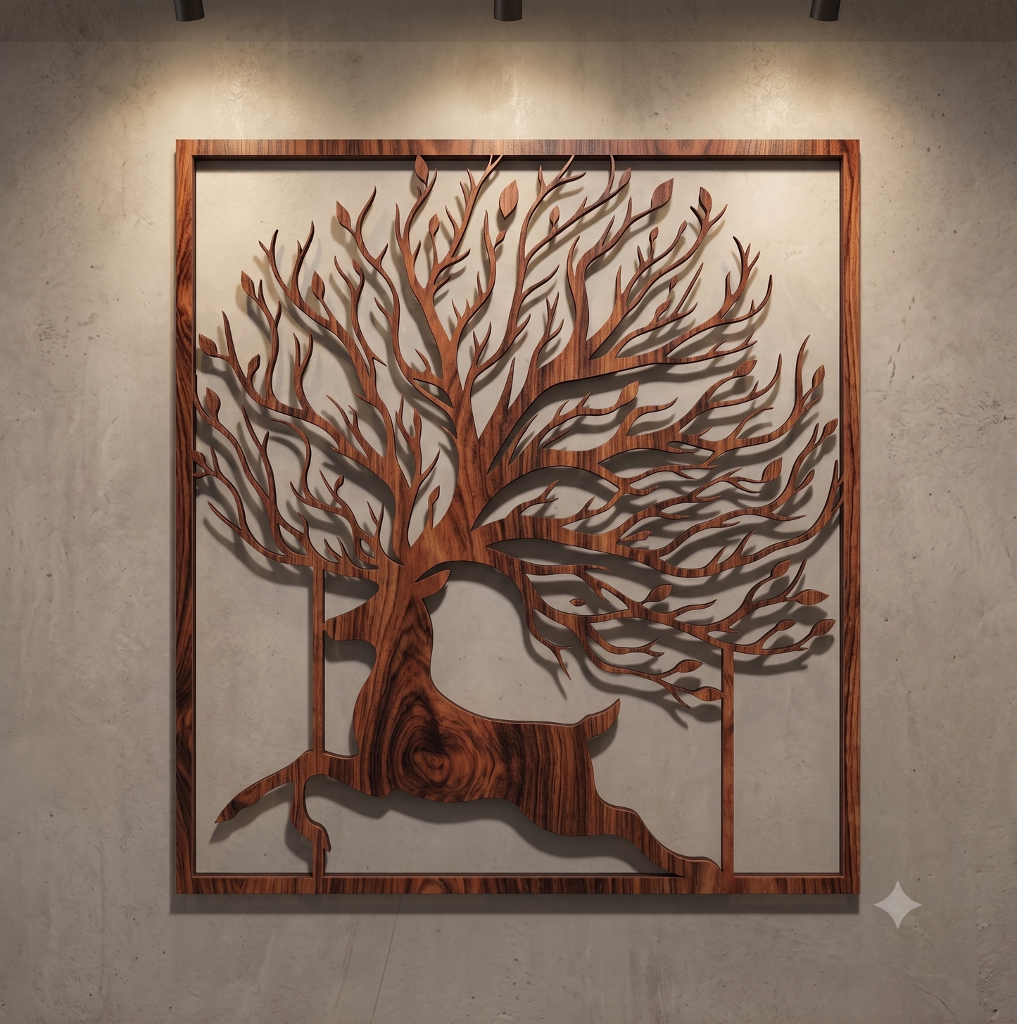 Leaping Stag Tree of Life Framed Wall Hanging Art