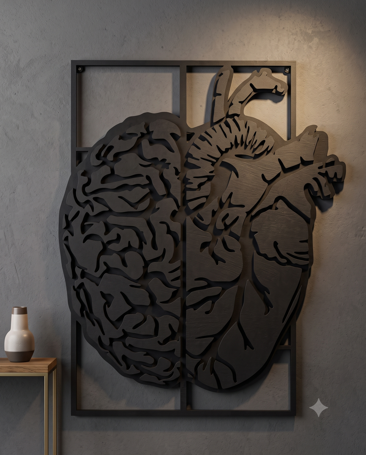 Heart vs Mind Anatomical Framed Wall Hanging Art