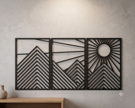 Geometric Mountain Sunrise Framed 3-Piece Wall Art Set